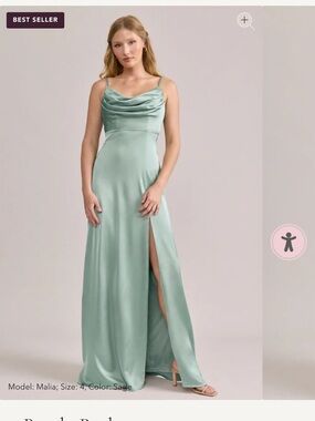 Revelry Sage Satin Cowl Neck Maxi Dress with Side Slit